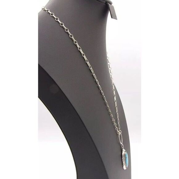 Chaco Canyon Turquoise Sterling Silver R.B.925  Designer Gregg P. necklace 25 in - Picture 3 of 6